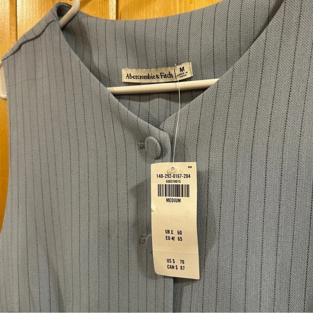 Abercrombie & Fitch Blue Striped Long-Length Tailored Vest Top Size M - Picture 3 of 7